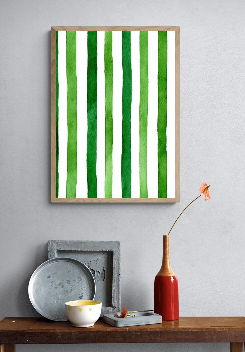 Green Watercolor Stripes Poster. — room view 3