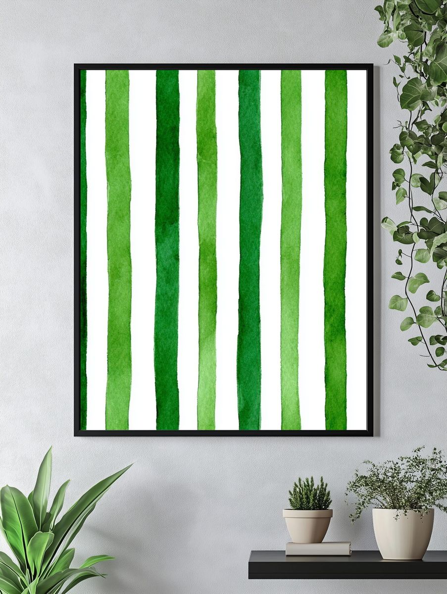 Green Watercolor Stripes Poster. — room view 4