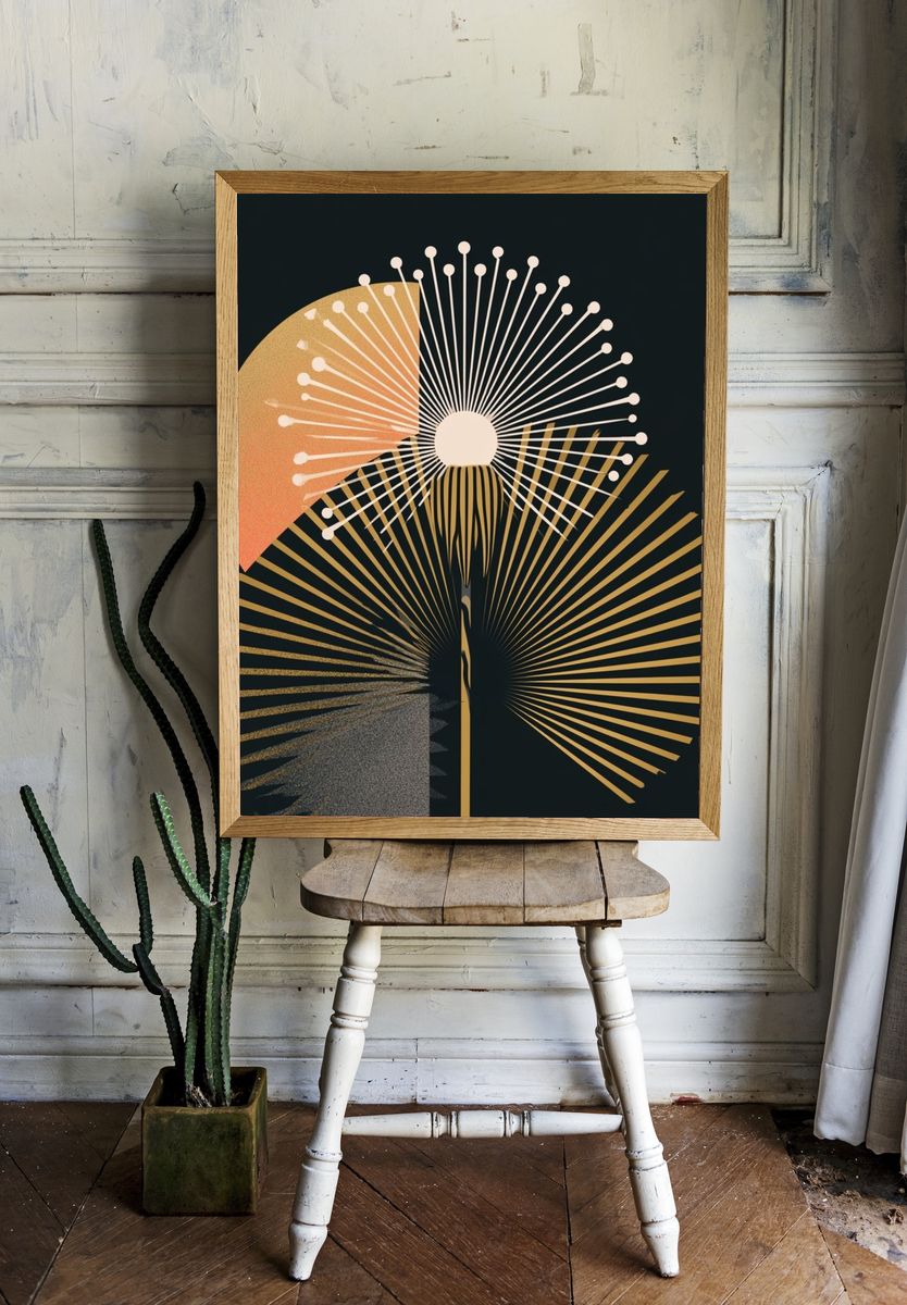 Golden Sunburst Abstract Poster. room preview