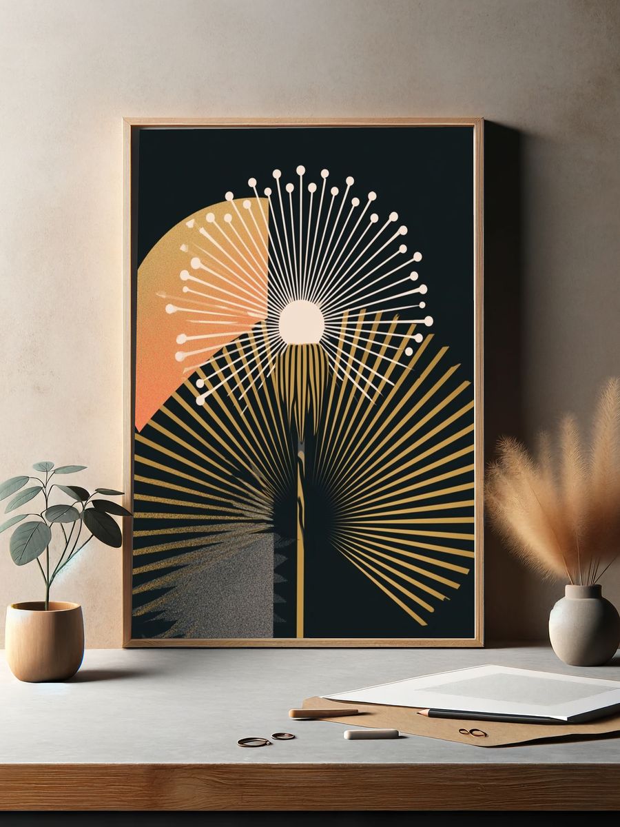 Golden Sunburst Abstract Poster. — room view 2
