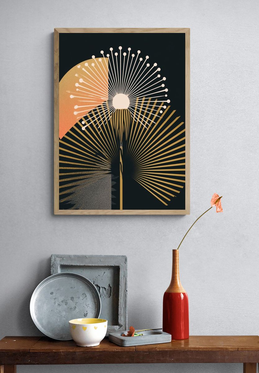 Golden Sunburst Abstract Poster. — room view 3