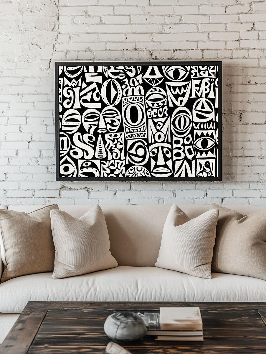 Tribal Mask Pattern Abstract Print. room preview