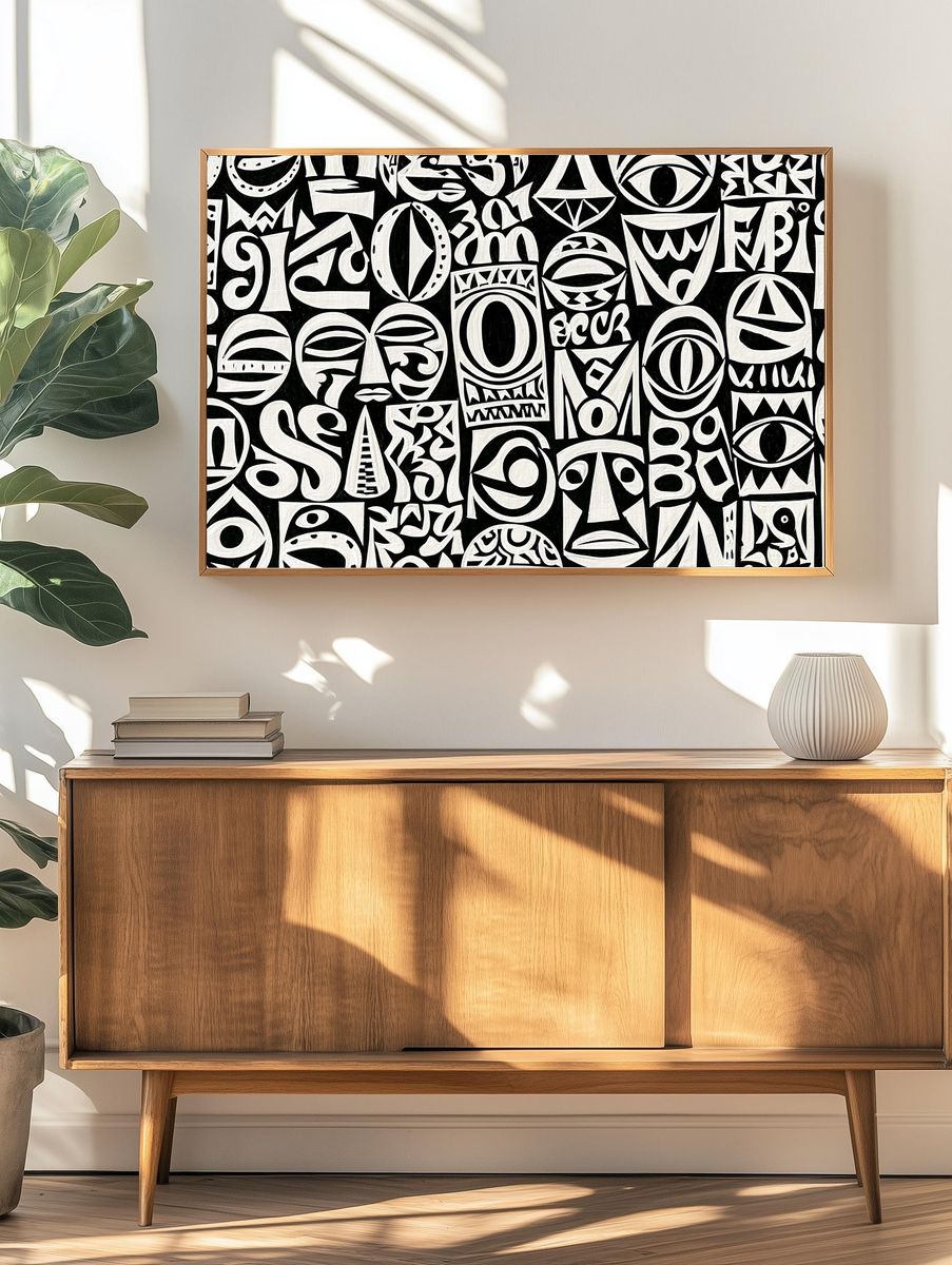 Tribal Mask Pattern Abstract Print. — room view 3