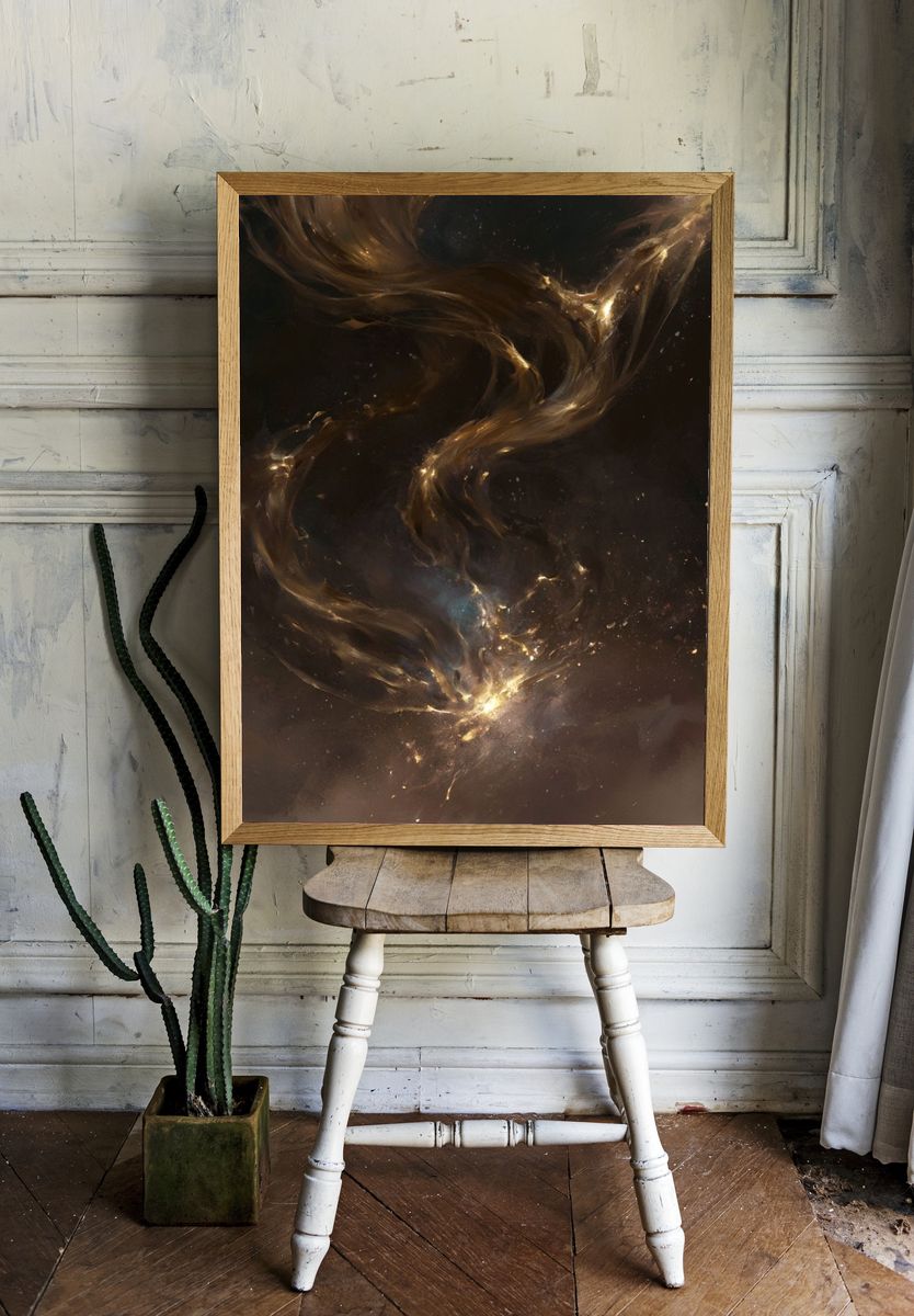 Golden Nebula Abstract Poster. room preview