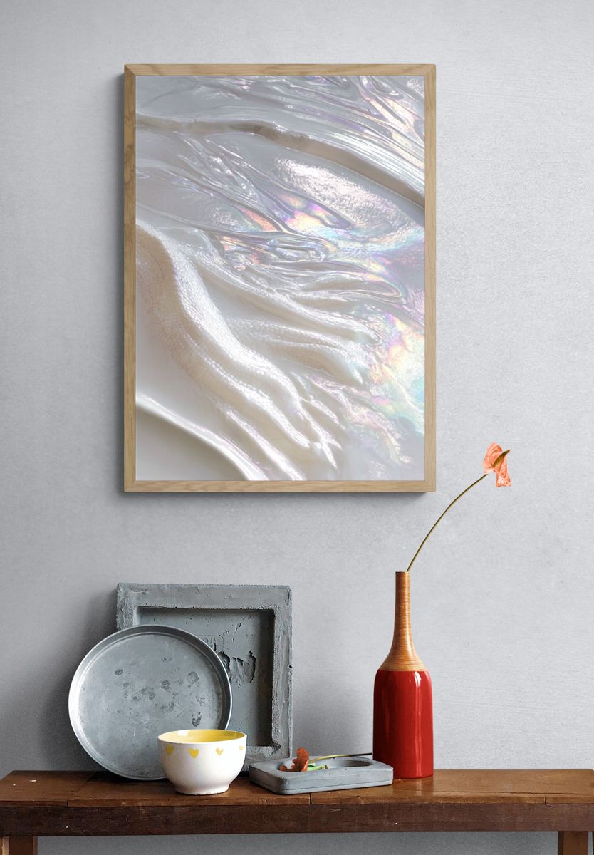 Iridescent Pearl Texture Abstract Print. — room view 3