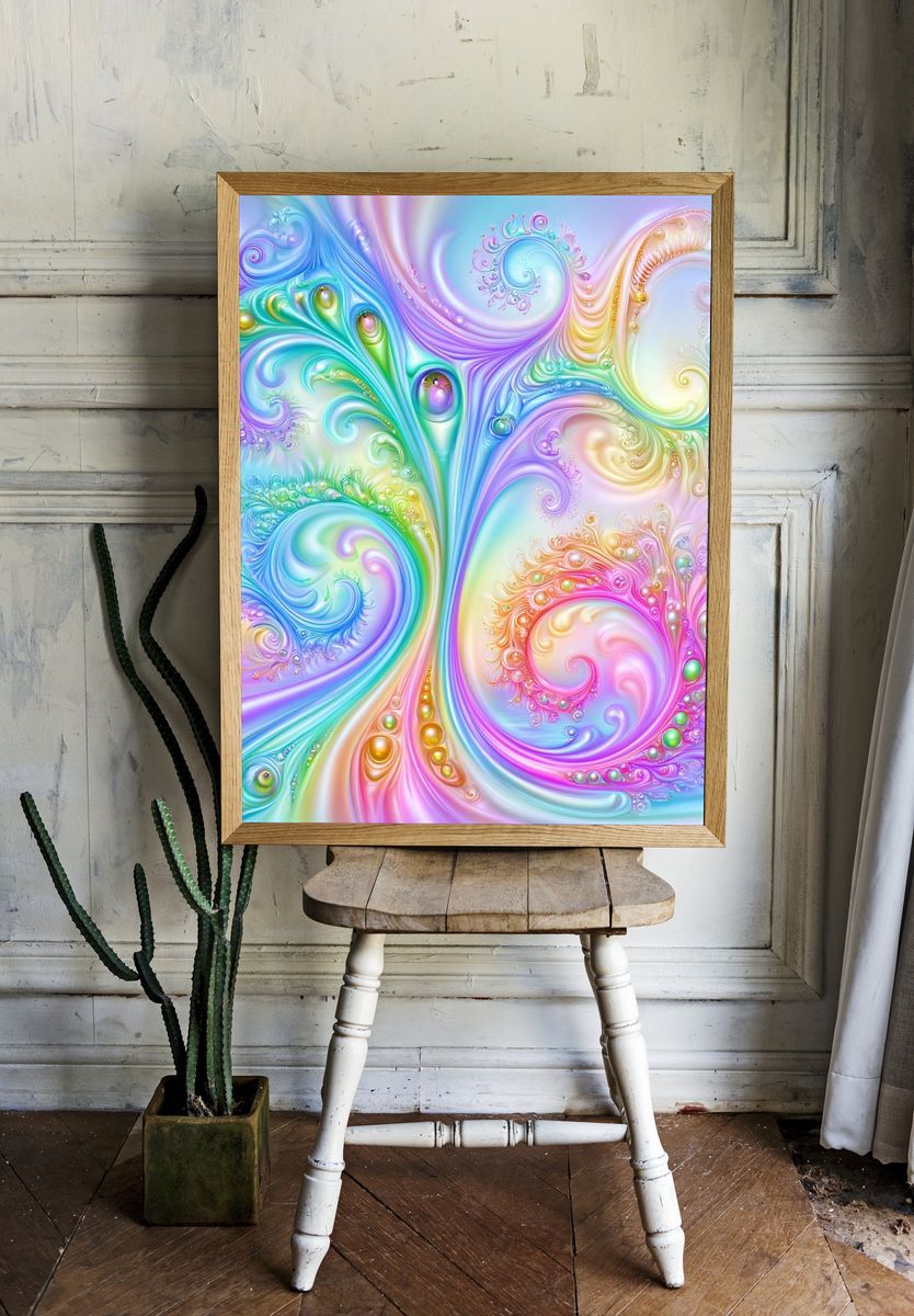 Pastel Fractal Swirls Abstract Poster. room preview