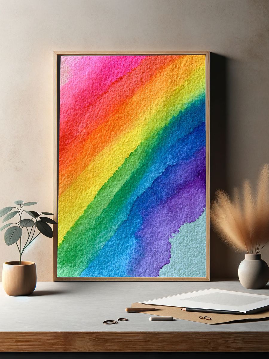 Rainbow Watercolor Abstract Poster. — room view 2