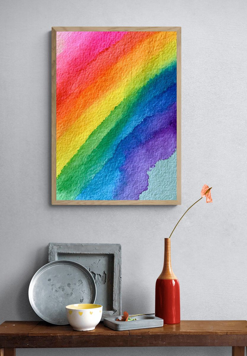 Rainbow Watercolor Abstract Poster. — room view 3