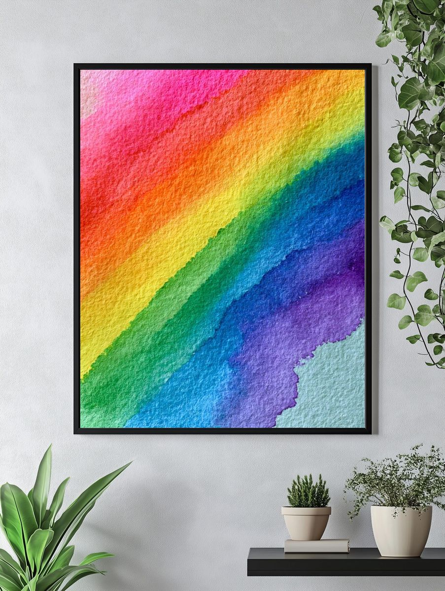Rainbow Watercolor Abstract Poster. — room view 4