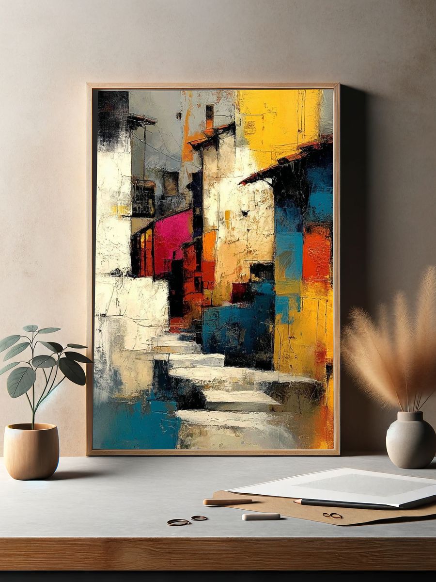 Colorful Abstract Cityscape Poster. — room view 2