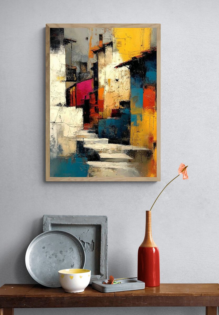 Colorful Abstract Cityscape Poster. — room view 3