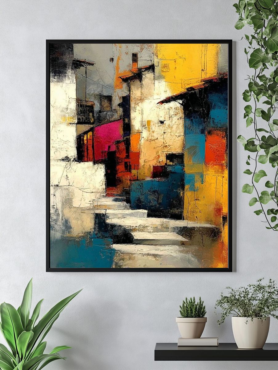 Colorful Abstract Cityscape Poster. — room view 4