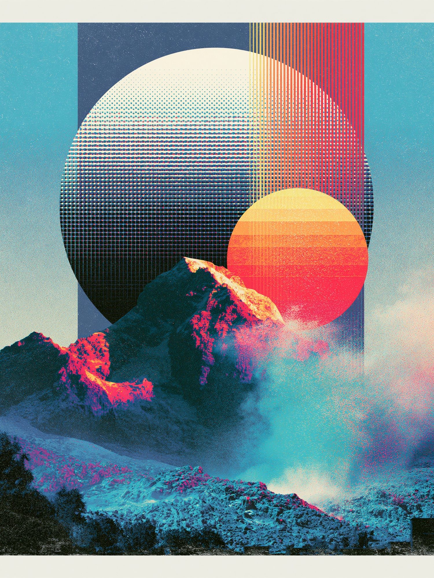 Neon Mountain Sunrise Abstract Print. poster — abstract art