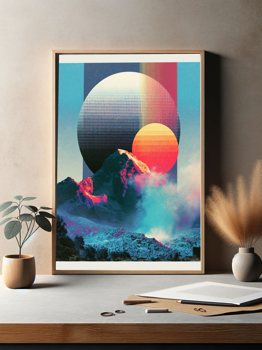 Neon Mountain Sunrise Abstract Print. — room view 2