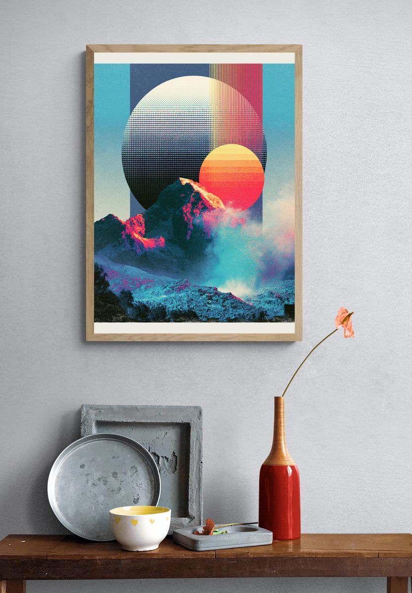 Neon Mountain Sunrise Abstract Print. — room view 3