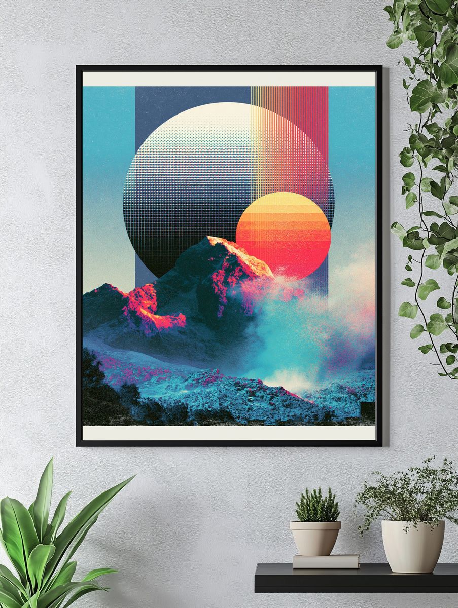 Neon Mountain Sunrise Abstract Print. — room view 4