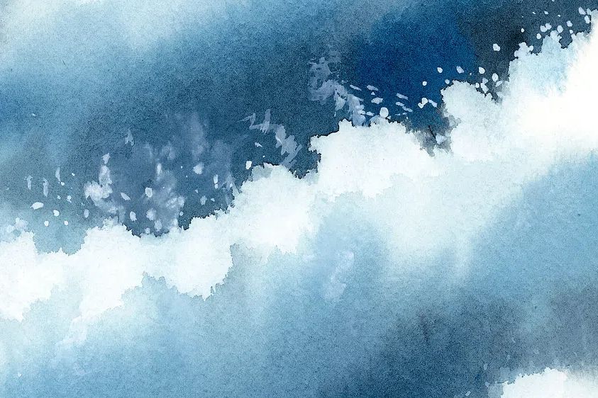 Stormy blue ocean water color. poster — abstract art
