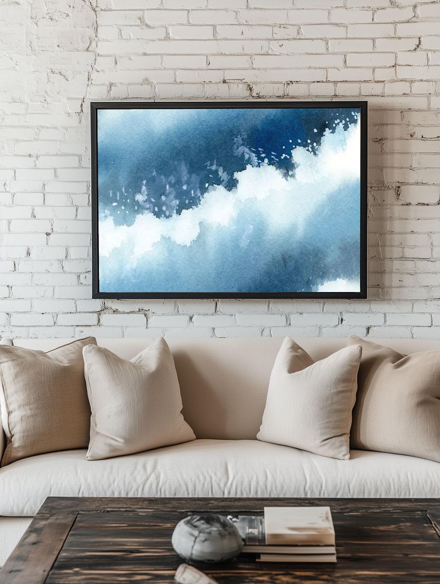 Stormy blue ocean water color. room preview