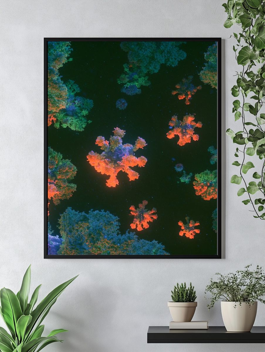 Neon Coral Bloom Abstract Poster. — room view 4