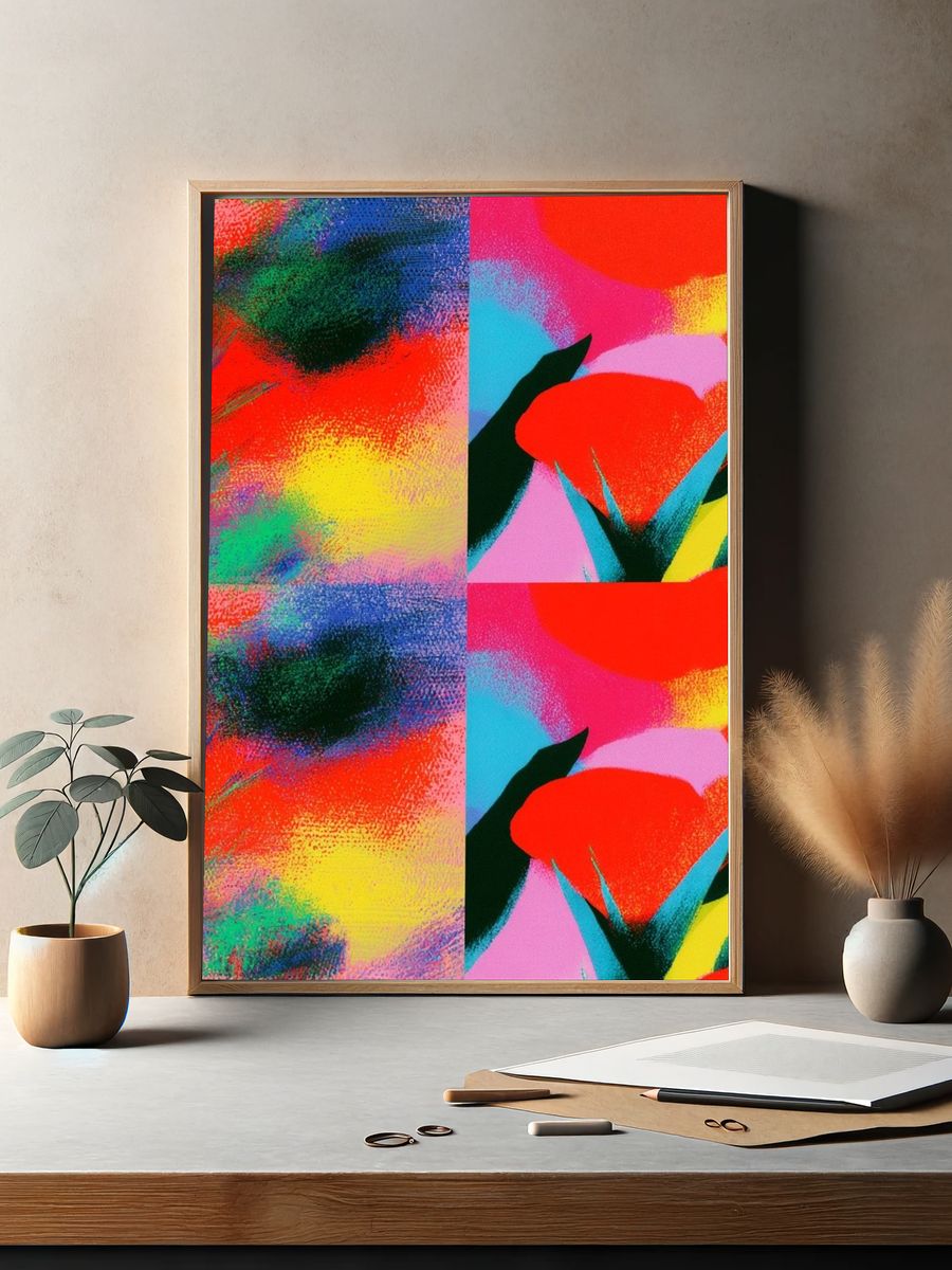 Neon Floral Abstract Poster. — room view 2