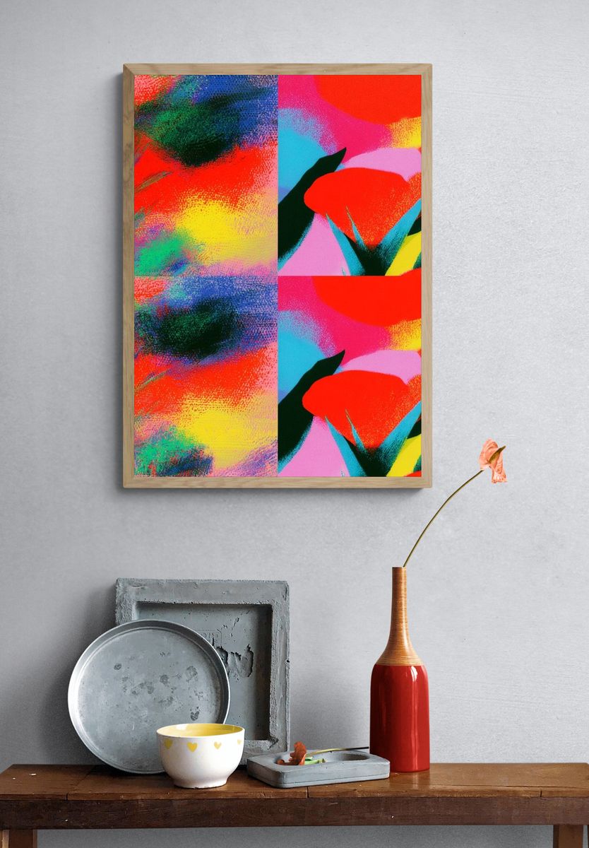 Neon Floral Abstract Poster. — room view 3