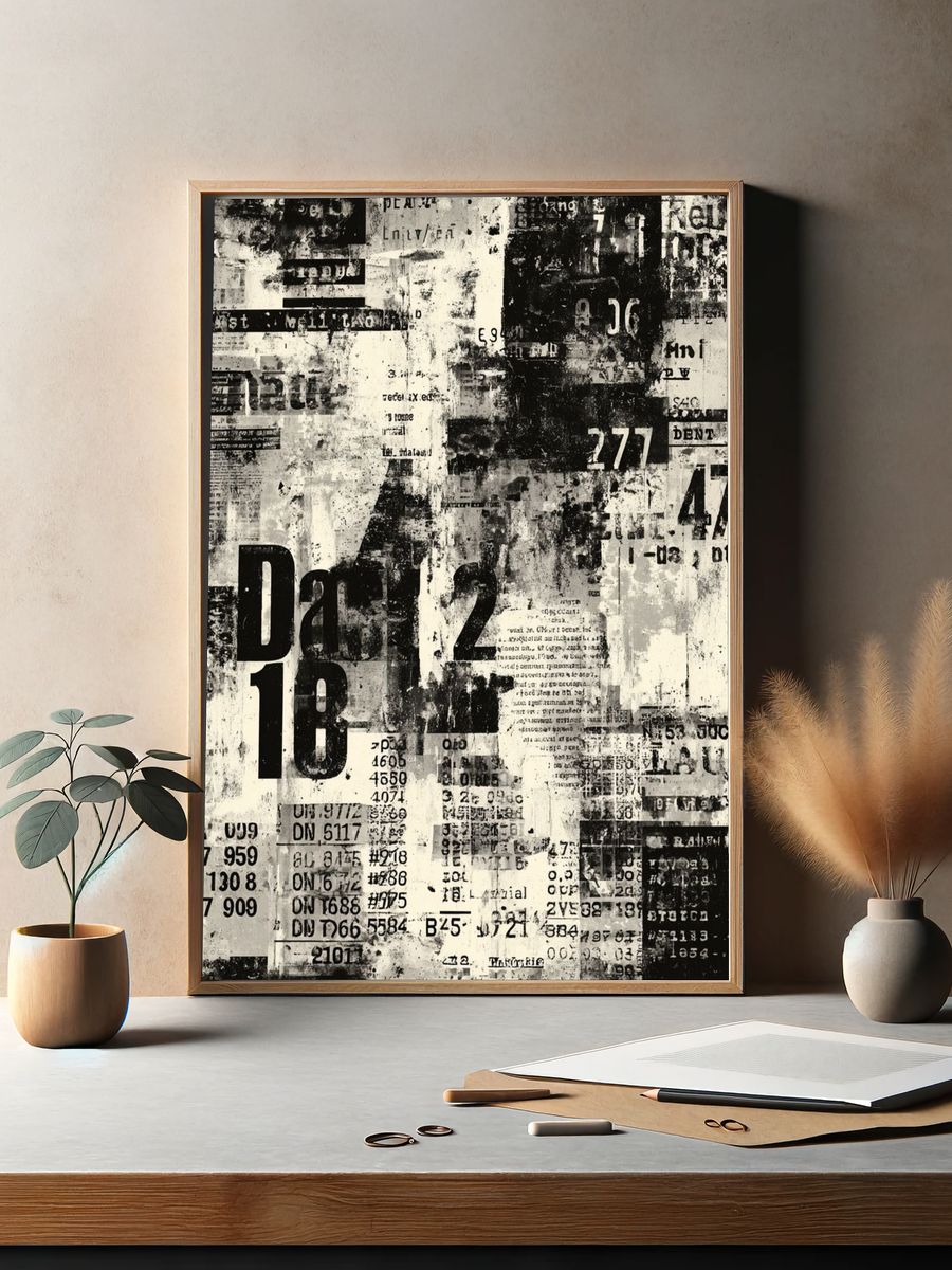 Grunge Number Collage Poster. — room view 2
