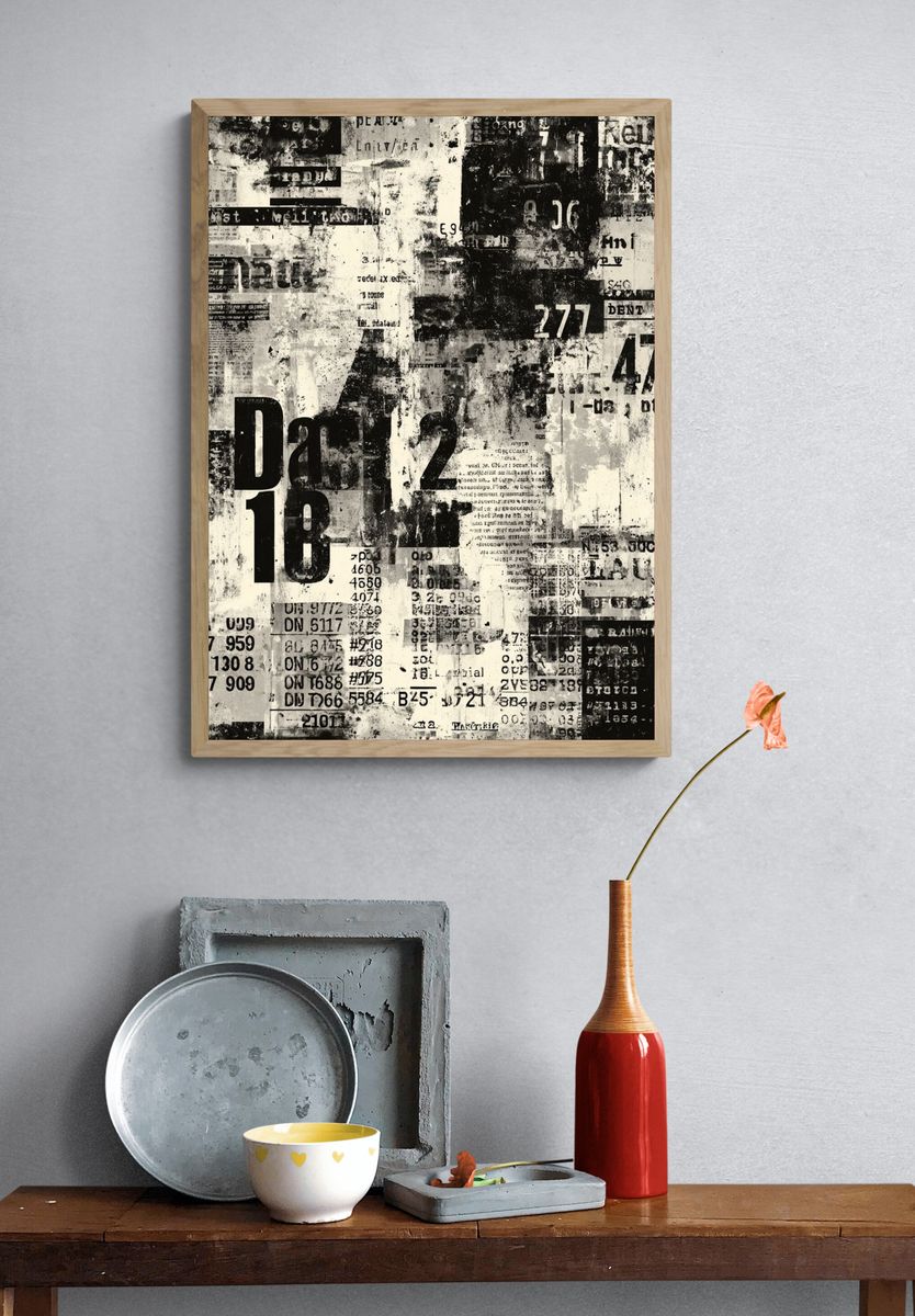 Grunge Number Collage Poster. — room view 3