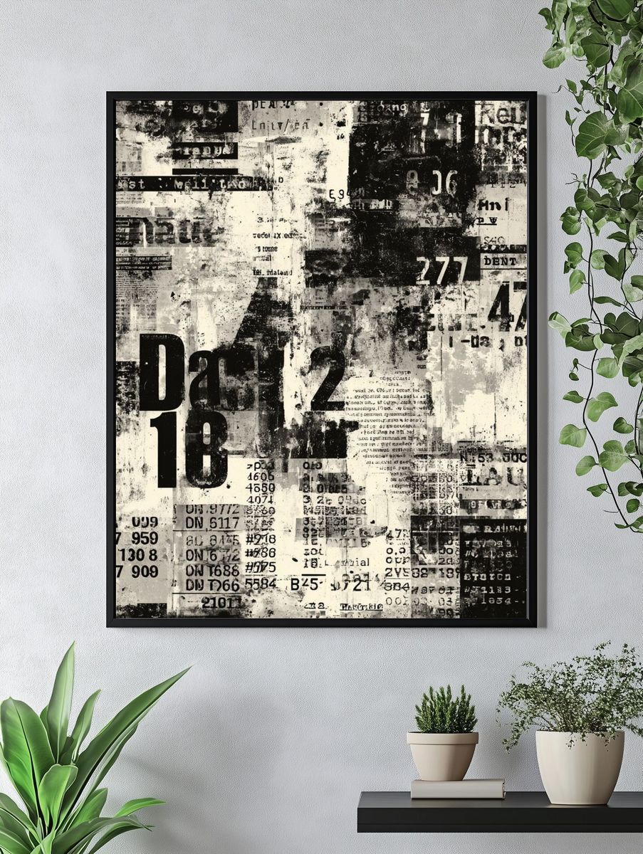 Grunge Number Collage Poster. — room view 4
