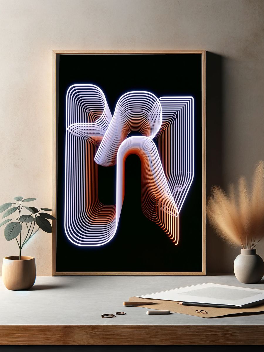 Neon Ribbon Abstract Poster. — room view 2
