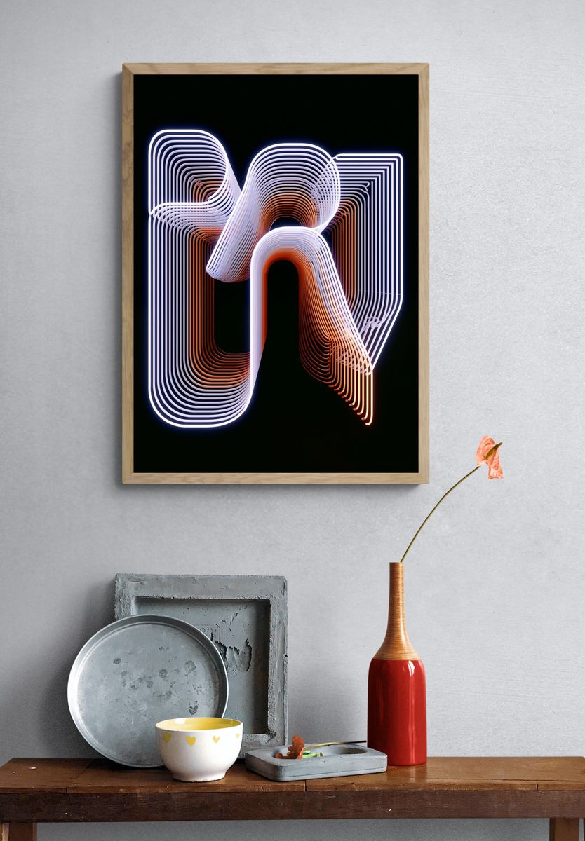 Neon Ribbon Abstract Poster. — room view 3