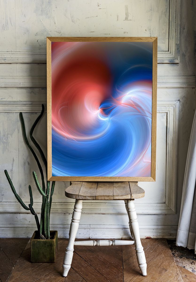 Crimson Blue Swirl Abstract Poster. room preview