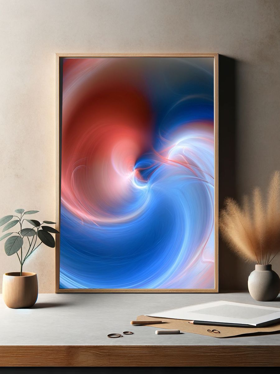 Crimson Blue Swirl Abstract Poster. — room view 2