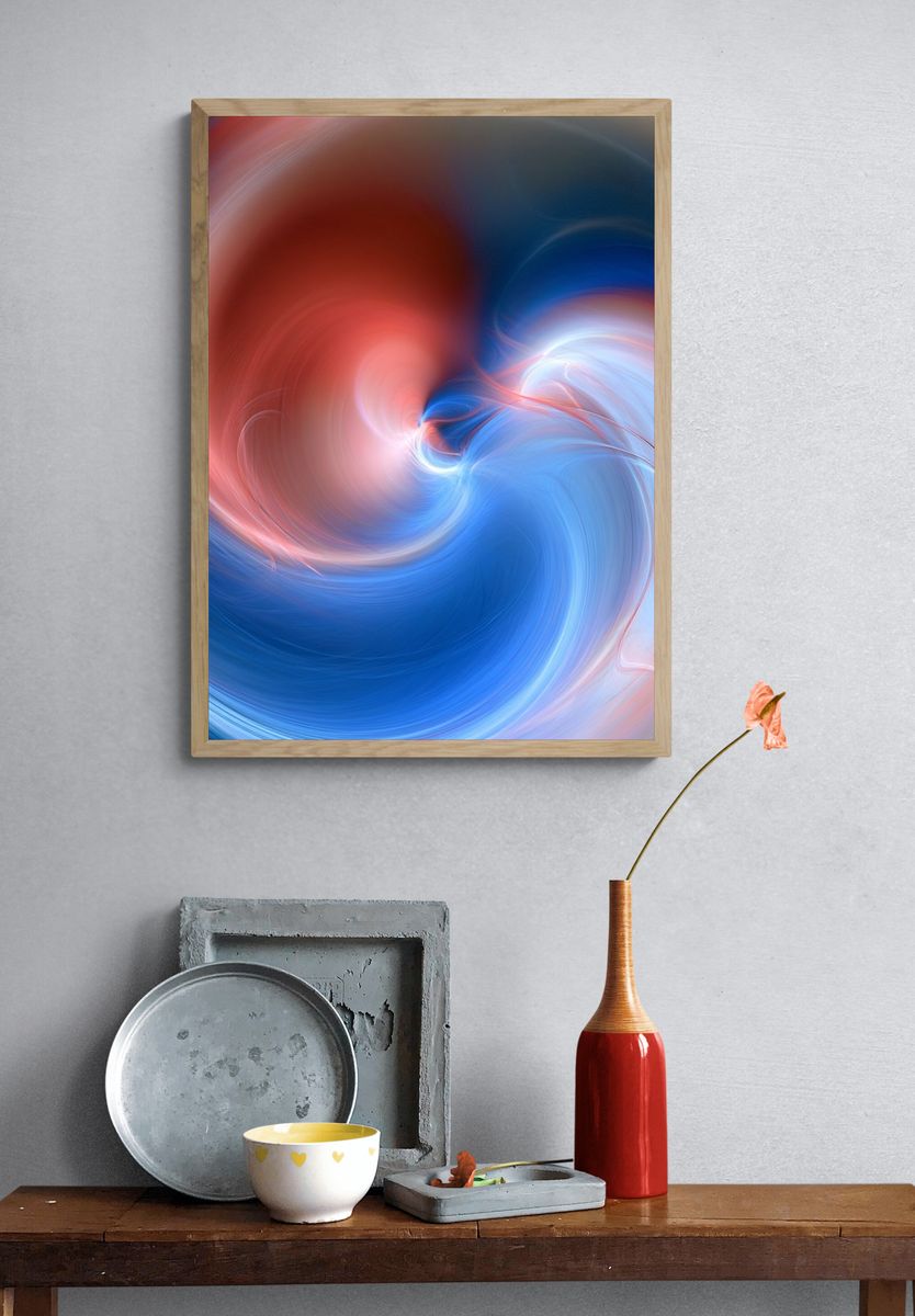 Crimson Blue Swirl Abstract Poster. — room view 3