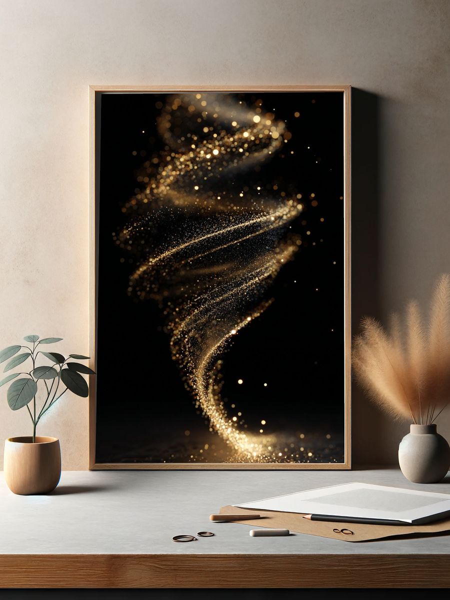 Golden Particle Spiral Abstract Poster. — room view 2