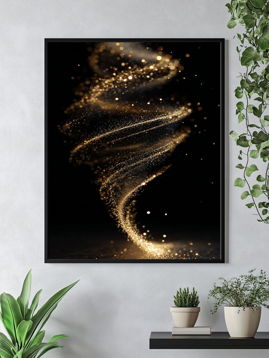 Golden Particle Spiral Abstract Poster. — room view 4
