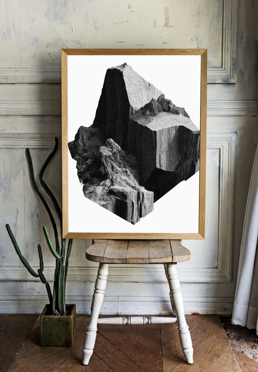 Monochrome Rock Formation Abstract Print. room preview