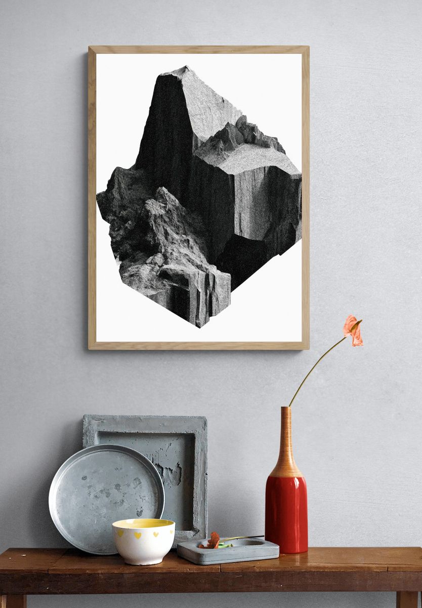 Monochrome Rock Formation Abstract Print. — room view 3