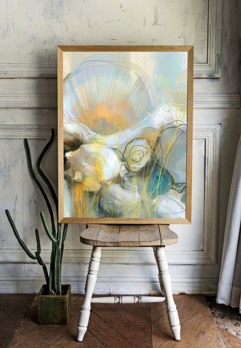 Soft Bloom Abstract Print. room preview