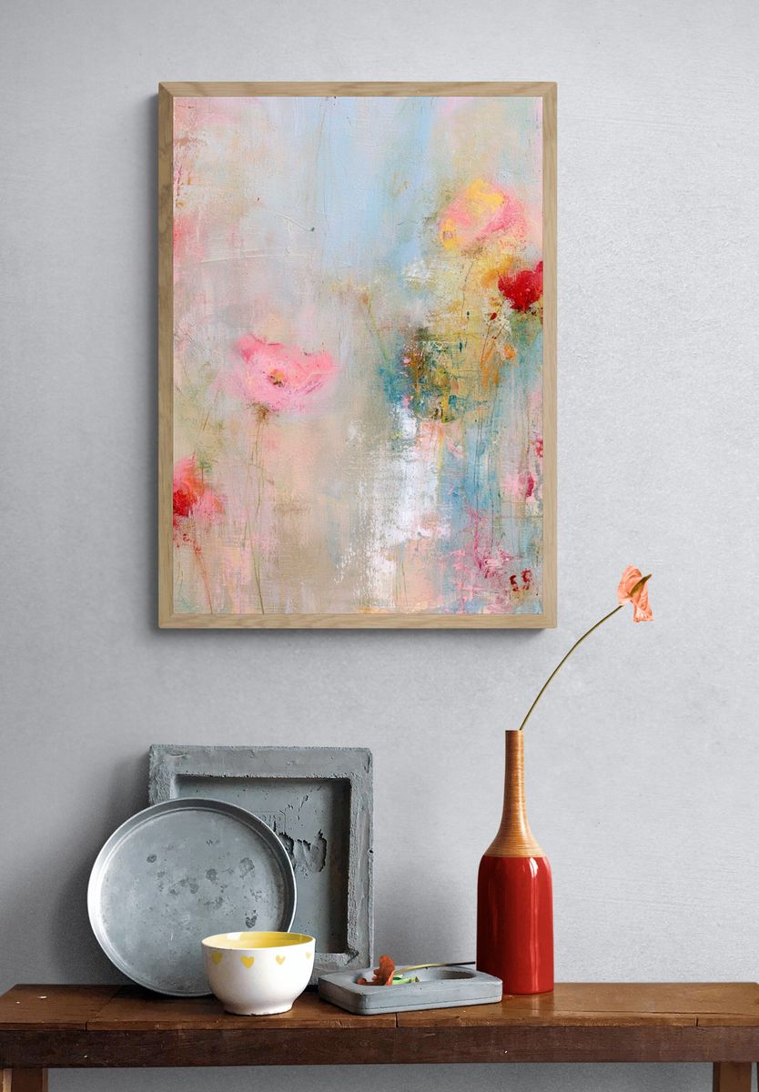 Pastel Floral Abstract Poster. — room view 3