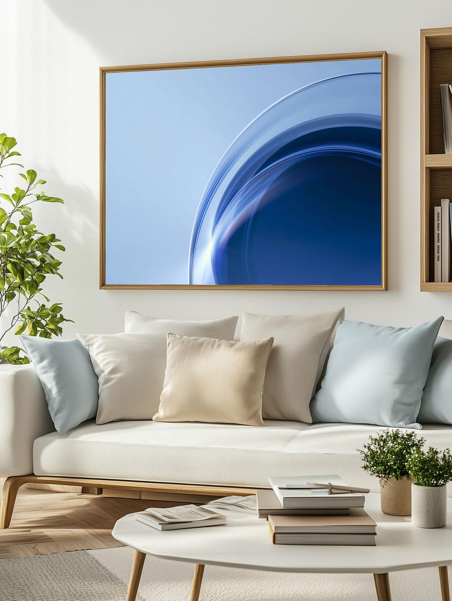 Blue Arc Abstract Poster. — room view 2
