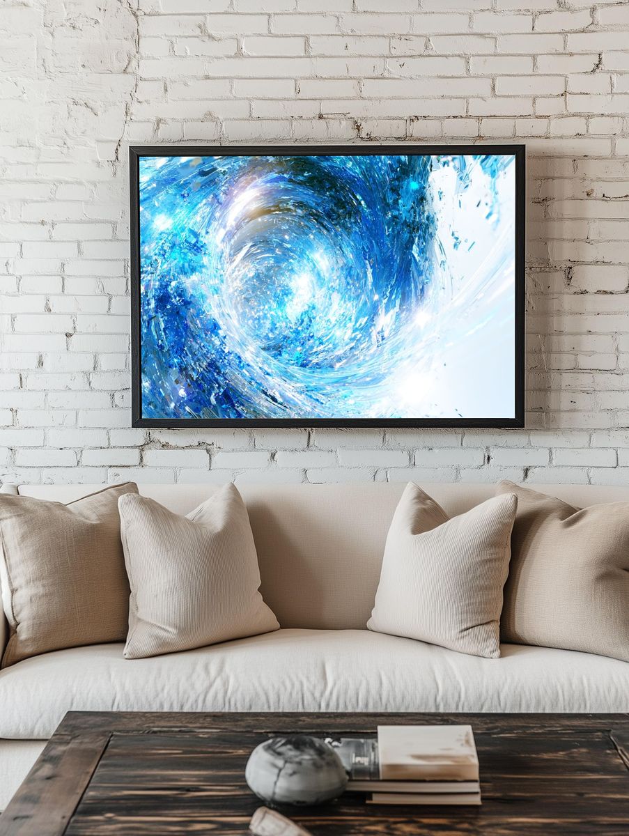 Blue Energy Swirl Abstract Poster. — room view 1