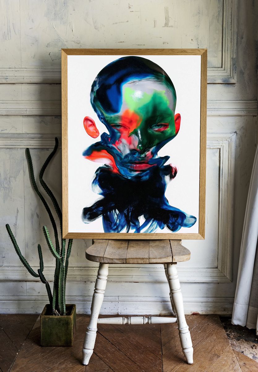 Abstract Neon Face Print. room preview