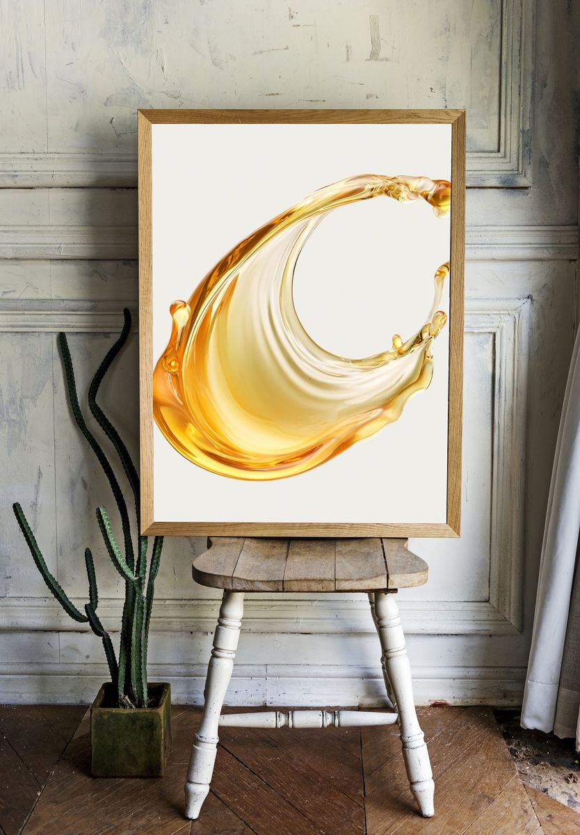 Golden Liquid Splash Abstract Poster. room preview