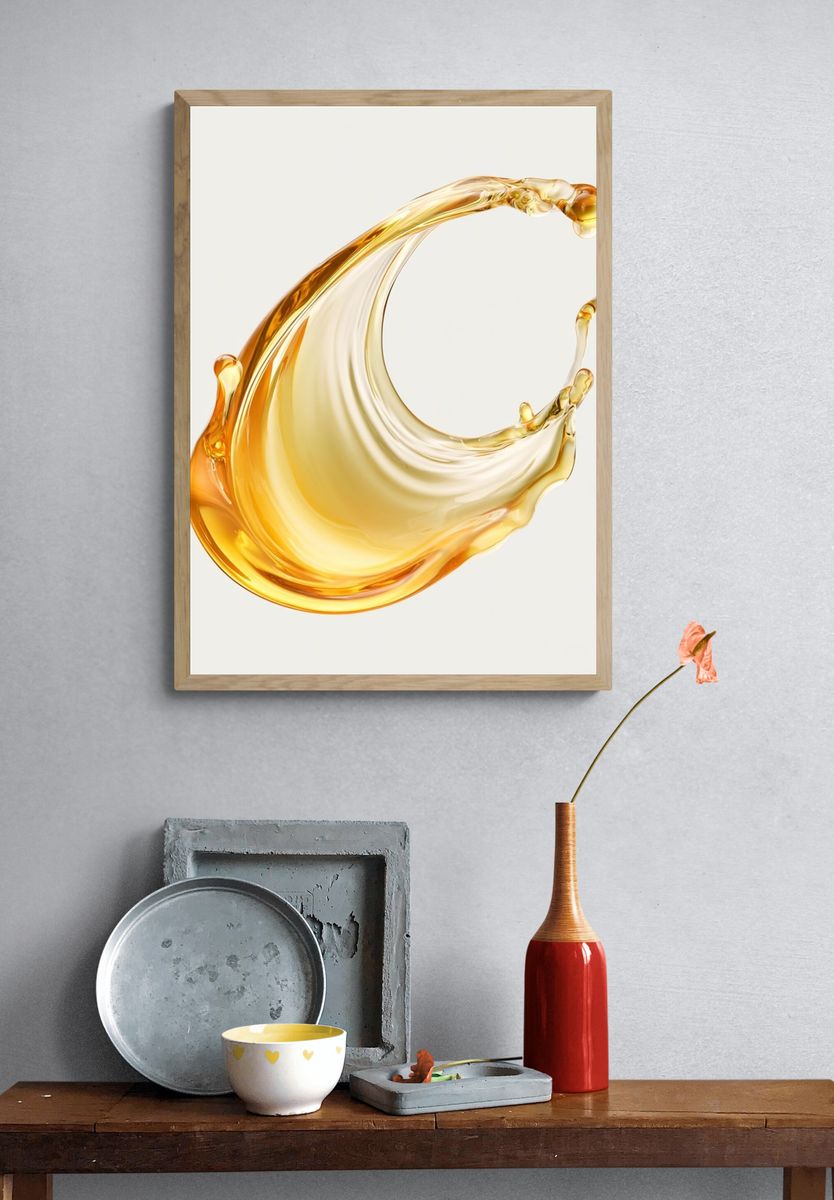 Golden Liquid Splash Abstract Poster. — room view 3