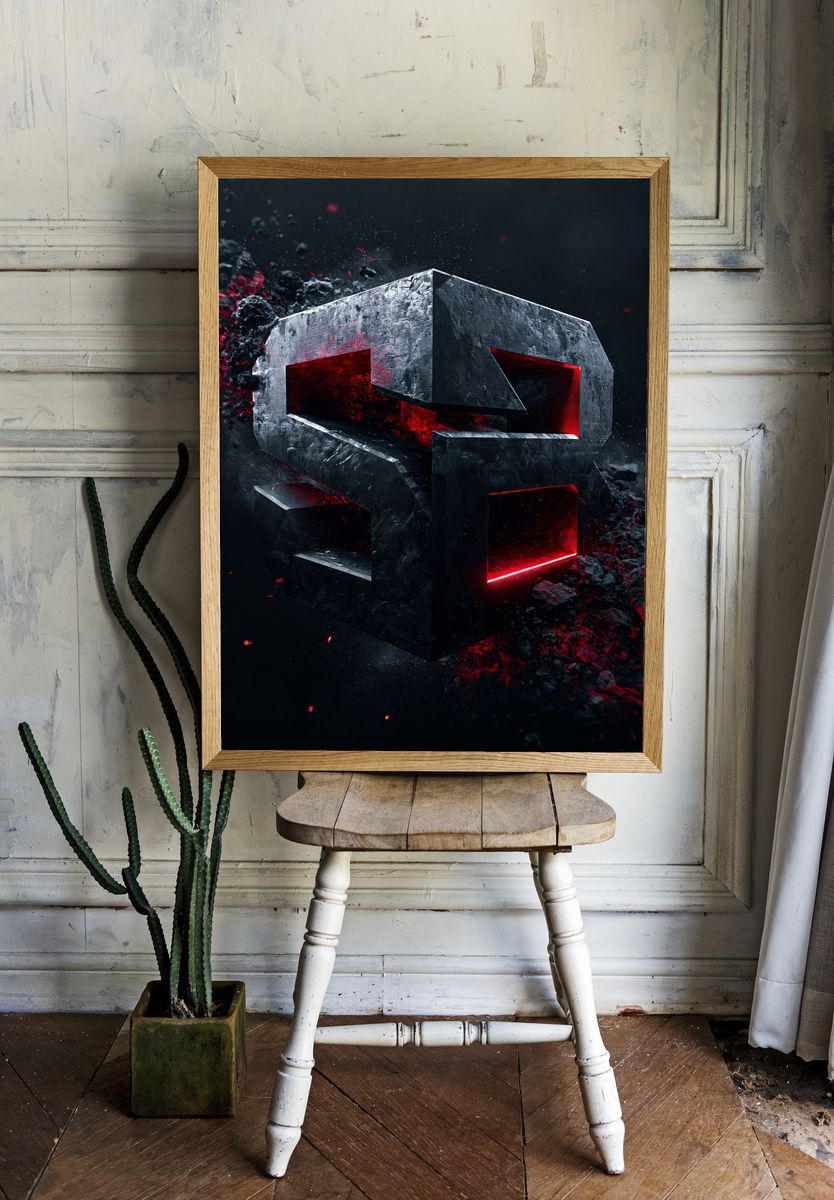 Abstract Red Core Sculpture Poster. — room view 1