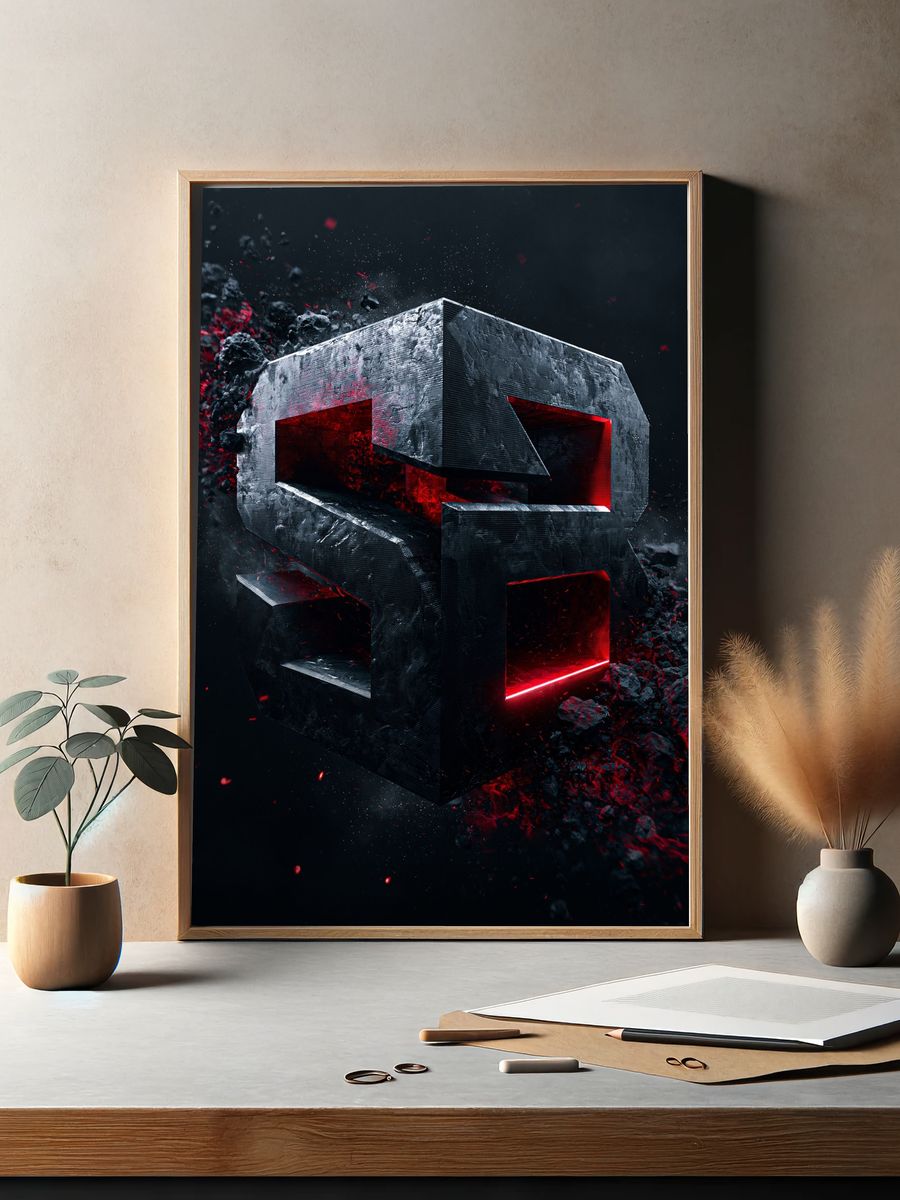 Abstract Red Core Sculpture Poster. — room view 2