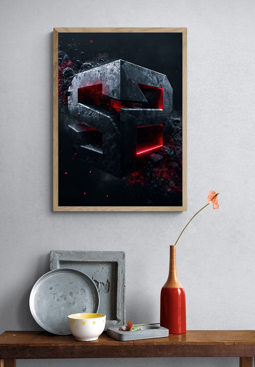 Abstract Red Core Sculpture Poster. — room view 3