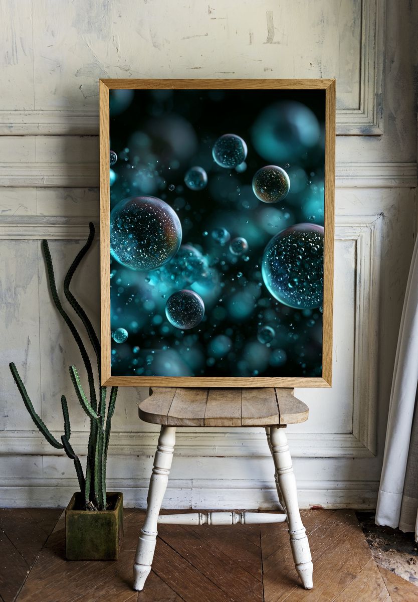 Floating Bubbles Abstract Poster. — room view 1