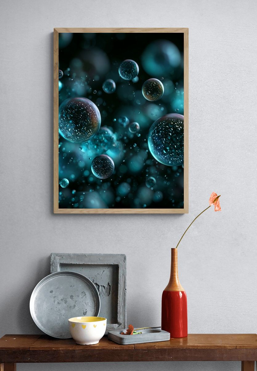Floating Bubbles Abstract Poster. — room view 3