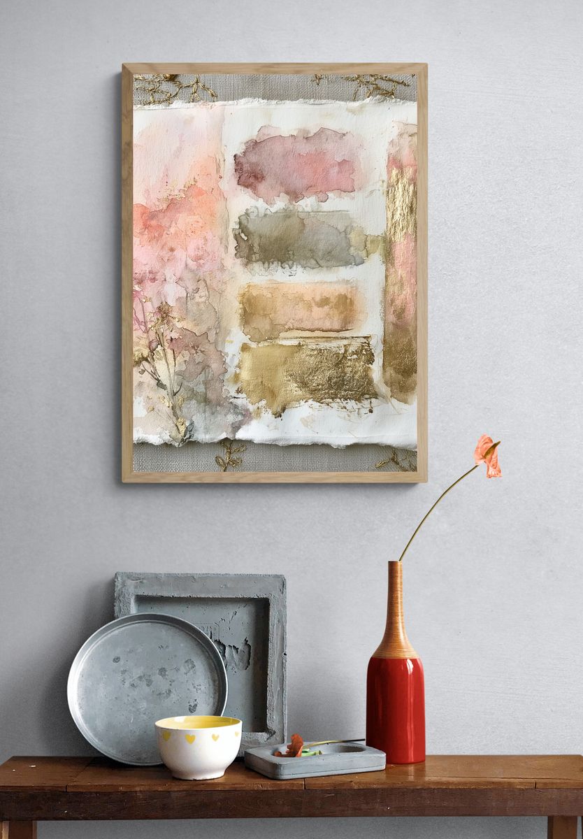 Blush Gold Watercolor Abstract Poster. — room view 3